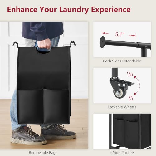 Laundry Sorter Cart with Hanging Clothes Rack - 4 Colors and 4 Bags