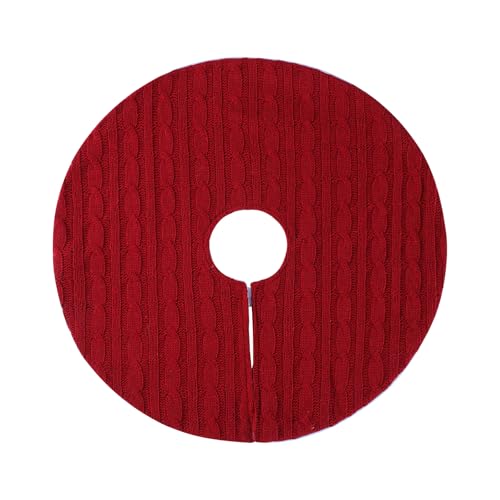 18 Inch Burgundy Knitted Christmas Tree Skirt with Hidden Tapestry - Yehnois