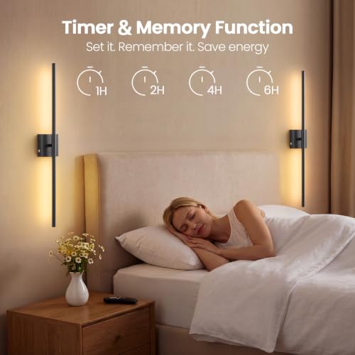 LightFuze Black Battery Operated Wireless Wall Sconce Set of 2 with Motion Sensor and Remote