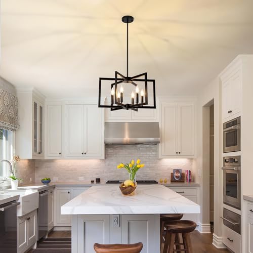 Bairth 20-62 Inch Adjustable Black 6-Light Farmhouse Kitchen Chandelier