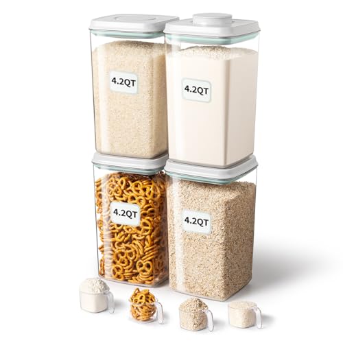 Ankou Airtight Food Storage Container 4L with Pop Lid & 130ml Scoop - 4 Pack