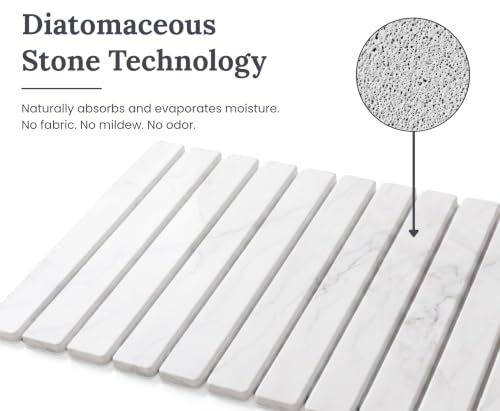 White Stone Dish Drying Mat for Kitchen Counter 24x16, Quick Dry Non-Slip Diatomaceous Earth Pad - Large, Rollable & Multipurpose