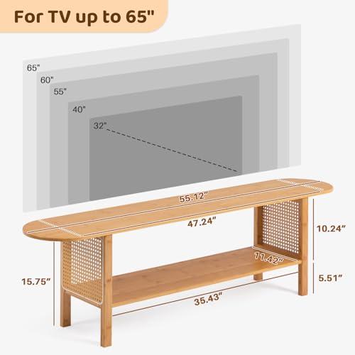 Bamboo TV Stand for 65-Inch TVs with Storage & Shelves - Modern Entertainment Center