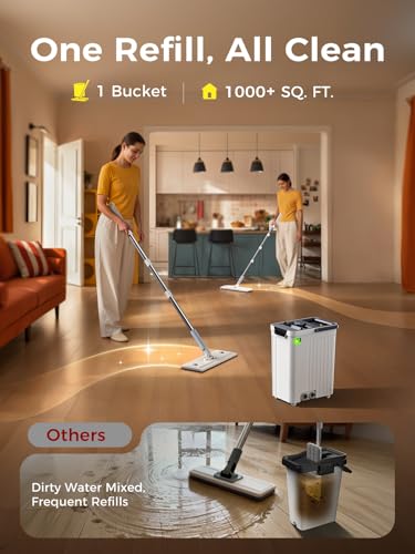 White Mop and Bucket Set with Auto-Spray & Dirty Water Separation