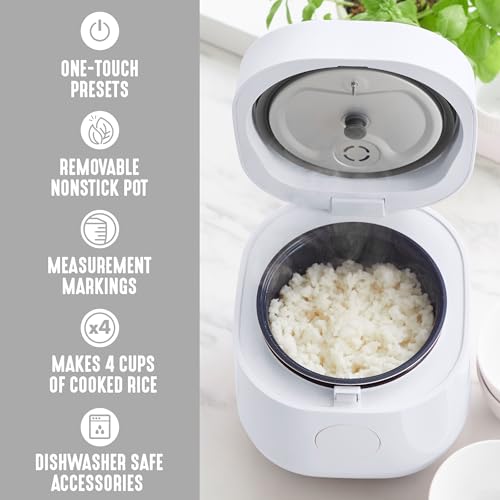 GreenLife Digital Rice Cooker, 2-Cups Uncooked/4-Cups Cooked, White