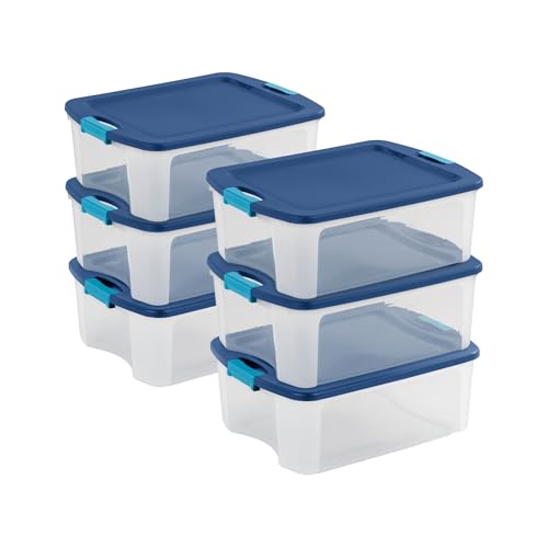 12 Gallon Plastic Storage Bins with Lids - 6-Pack, Secure Latch & Carry Handles