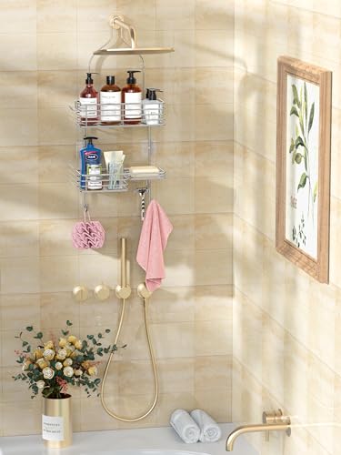 SMARTAKE Hanging Shower Head Caddy with Soap Dish - Silver (Variation 01)