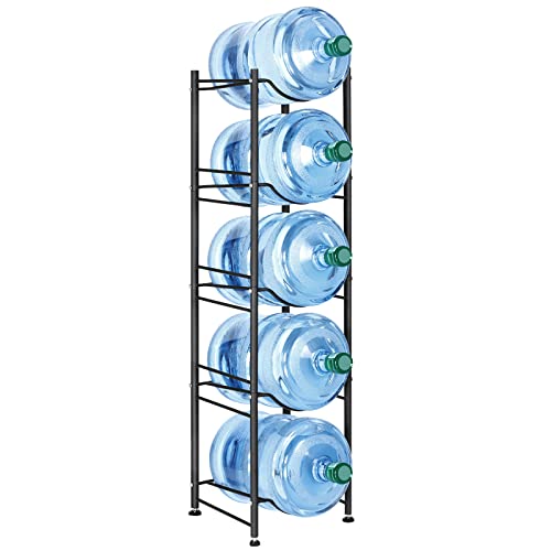 Black 5-Tier Water Jug Holder Rack for 5-Gallon Bottles - Space Saving, Heavy Duty Steel