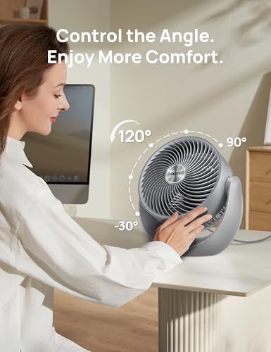 DREO Table Fan for Bedroom Grey 11 Inch Quiet 3-Speed Oscillating Air Circulator