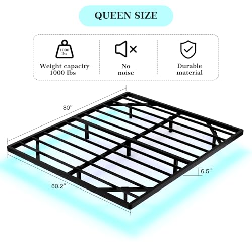 Queen Size Floating Bed Frame with Smart LED Lights - Modern Suspended Design