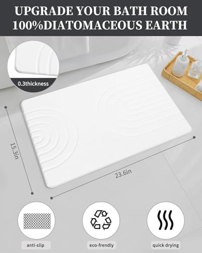Stone Bath Mat 24"x16" - Diatomaceous Earth Shower Mat, Quick Dry,