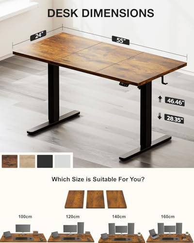 Electric Standing Desk 55x24 with Cable Net - Rustic Brown, Adjustable Height