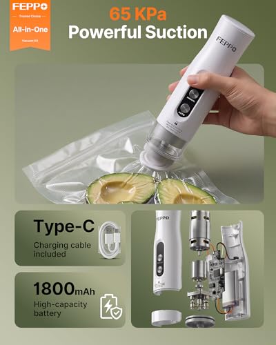 Vacuum Sealer for Food with Containers & Bags - Portable Cordless, 65KPa, Includes 3 BPA-Free Containers & 10 Bags - Variation of Sealer+3 Containers+10 Bags (L+M)