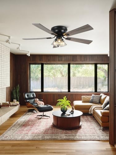 Chords Attic 52 Inch Flush Mount Farmhouse Ceiling Fan with Lights & Remote - Variation 5215