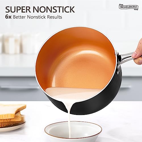 Nonstick Saucepan Set of 3 1-2-3 Qt Ceramic Copper Cookware with Lids - Michelangelo