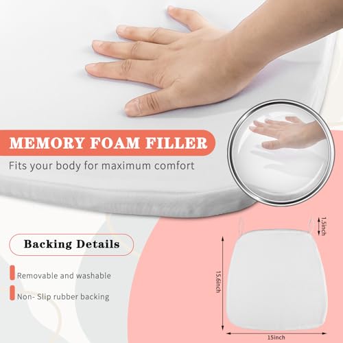 White Wedding Chair Cushions 15x15 Inch Pack of 12 - Slip-Resistant Memory Foam Pads with Ties