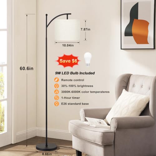 Beige & Black 61-Inch Dimmable Floor Lamp with Remote – Adjustable Brightness & Color