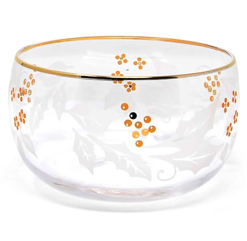 16 oz Festive Holiday Glass Nut Bowl with Gold Rim – Clear Bowl for Nuts & Snacks