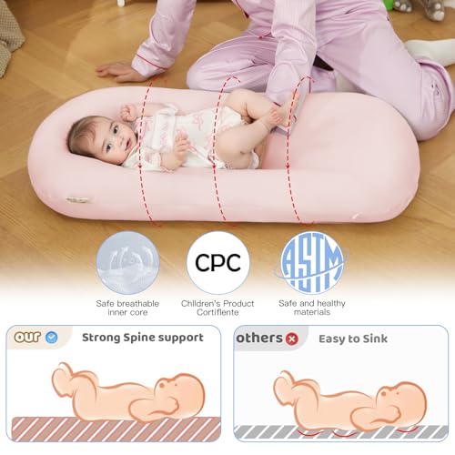 Baby Lounger for Newborn 0-24 Months - Pink Cotton Support Cushion