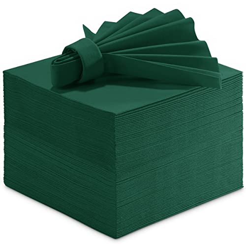 Green Linen-Feel Paper Napkins 15x15 Inches - Disposable Party & Wedding Tableware (Pack of 50)