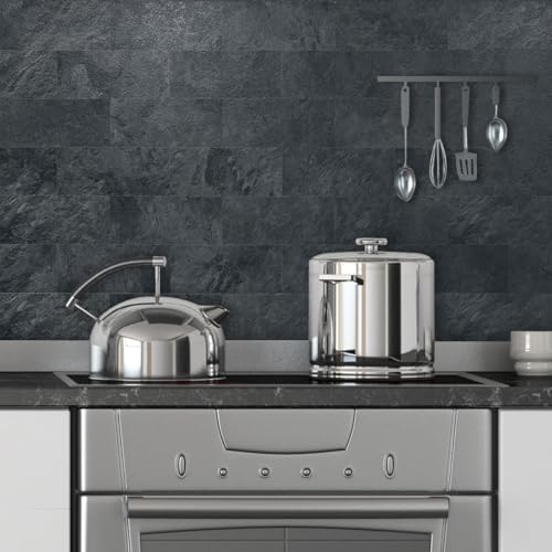 AULIGET 6x12 Black Slate Peel and Stick Backsplash Wall Tiles - Pack of 20
