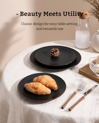 Famiware Black 12-Piece Stoneware Dinnerware Set for 4 - Plates & Bowls