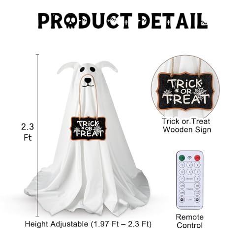 2 Pack Light-Up Ghost Dog Halloween Decorations - 2.3 FT Spooky & Cute Yard Decor with Signs