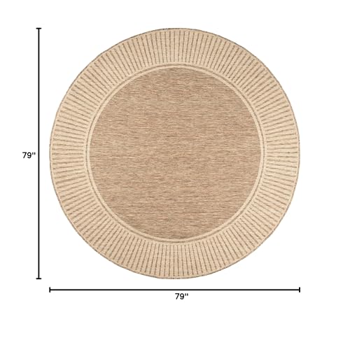 Outdoor Indoor-Outdoor Area Rug 7' Round Bordered Polypropylene Durable Rug
