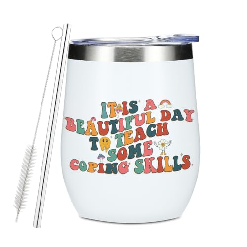 EEooooX CopingSkills 662 Inspirational Wine Tumbler - 12 oz Insulated Stainless Steel with Lid & Straw