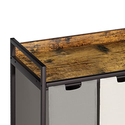 Herture 3-Bag Laundry Sorter with Shelves, 60L Capacity, Rustic Brown - Removable Bags & Wheels