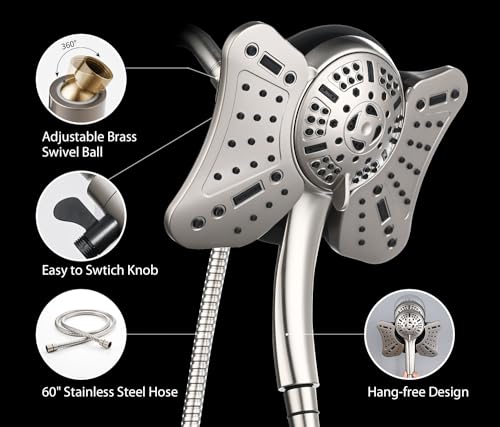 GRICH Dual Shower Head with Handheld Spray Nickel 2.5 GPM High Pressure Rainfall
