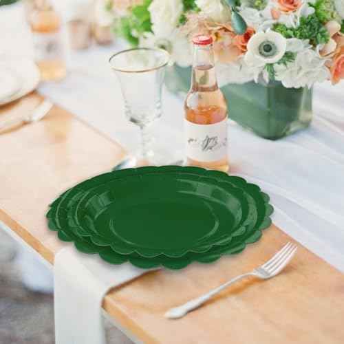 50 Pcs Green Scalloped Paper Plates 25 ¡¿ 7'' and 25 ¡¿ 9'' Disposable Green Scalloped Dinner Plates for Wedding Baby Shower Birthday Party Disposable Dessert Plate