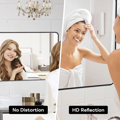 36 x 24 Inch Black Metal Framed Wall Mount Mirror for Bathroom & Bedroom - Minuover Rectangle