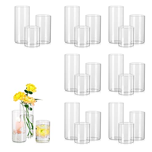 Hewory Set of 24 Clear Glass Cylinder Vases 2.6”, 3.9”, 5.9” for Centerpieces
