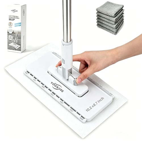 Yogkuse 48-Inch Clamp Mop with 6 Microfiber Cloths - Hands-Free Flat Floor Cleaner