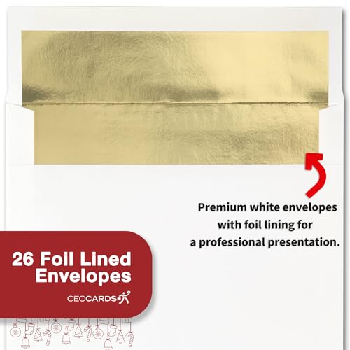 Season's Greeting Cards Set with Gold Foil Lined Envelopes - 25 Pack, 5x7 Holiday Notes
