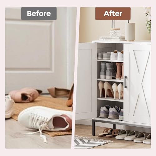 White Farmhouse Shoe Cabinet with 2 Barn Doors & Metal Legs - Homleke