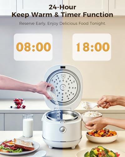 Mini Stainless Steel Rice Cooker 5 Cup Uncooked, 10 Cup Cooked with Timer - Warm White