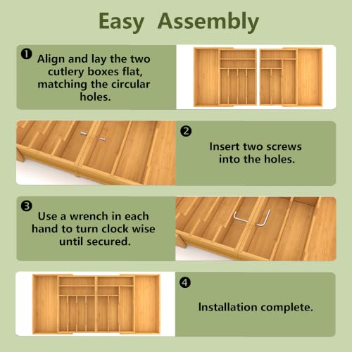 Extra Large Bamboo Silverware Drawer Organizer - Expandable 22-37 inches Natural / XXXXL
