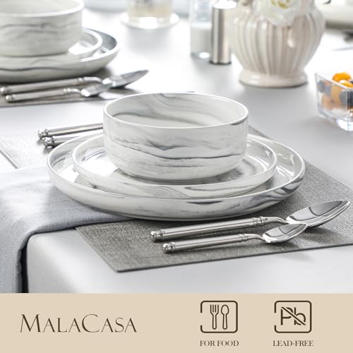 Marble Grey Porcelain Dinnerware Set for 4 - 12 Pieces, Chip & Crack Resistant