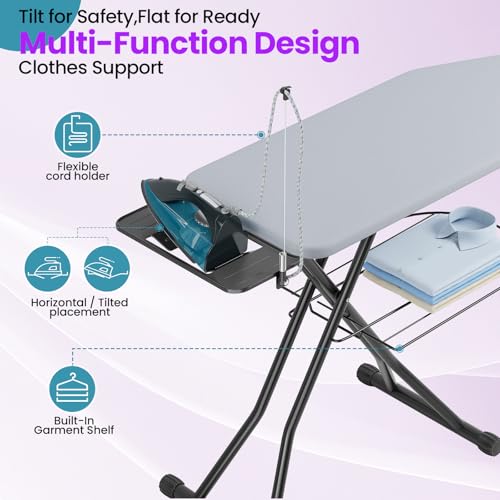 KINGBOARD Gray Extra Wide Heavy Duty Ironing Board, Large 18x47-inch