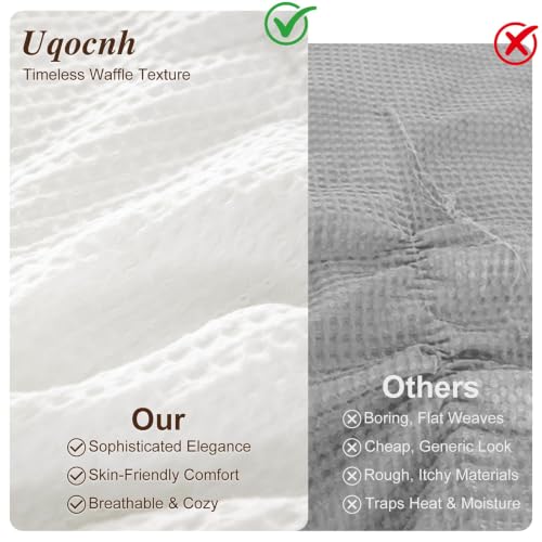 King Size White Waffle Weave Comforter Set - Breathable 100% Cotton Shell