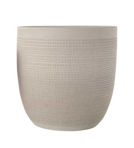 Large Matte White Embossed Stoneware Planter - Cheese Cloth Texture, 12 Inch Diameter