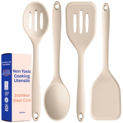 NonToxic Platinum Silicone Utensils, 100% Plastic-Free, 4-Pcs, Beige