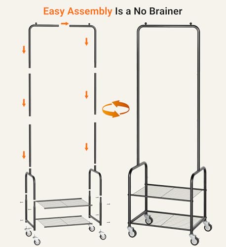 AOODA Small Black Rolling Clothes Rack with Shelves - 18.5" Portable Garment Rack