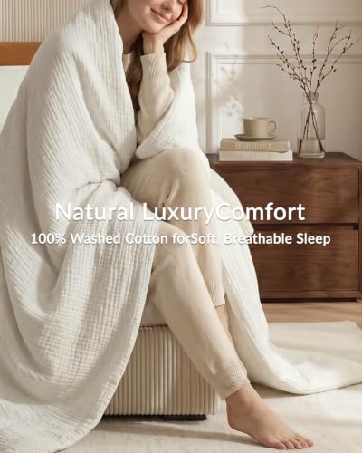 SE SOFTEXLY White Queen Size Muslin Duvet Cover Set - 100% Washed Cotton, Ultra Soft, Linen-Like, 3 Pieces