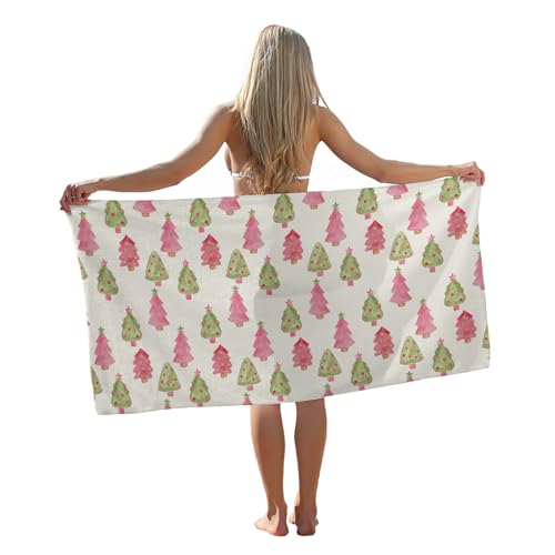 Preppy Christmas Sand Towel, Pink and Green Tree Pool Towels, Large