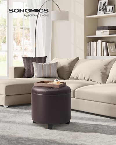 Chestnut Brown Round Vanity Stool with Storage - 17.7 Inch Diameter