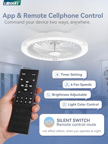 White 20-Inch Low Profile Bladeless Ceiling Fan with Light Remote App Control