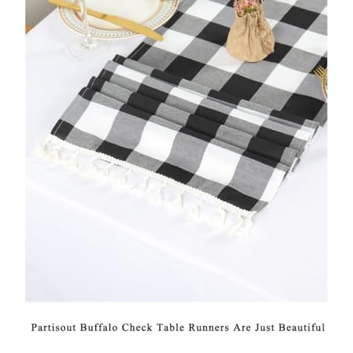 Partisout Buffalo Check Table Runner Checked Table Runner with Tassel Bluffalo Plaid Table Runners Washable Cotton Linen Table Cover Gingham Table Runners